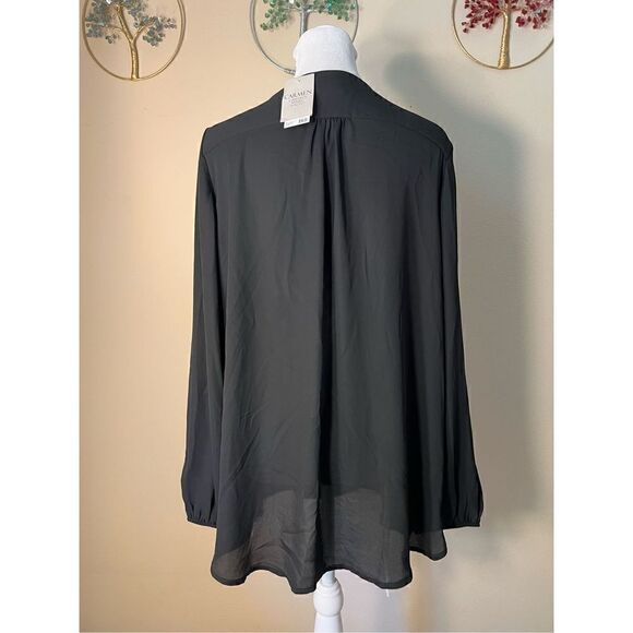 NWT! Carmen Marc Valvo Black Zip Neck Long Sleeve Blouse XL - Picture 2 of 5